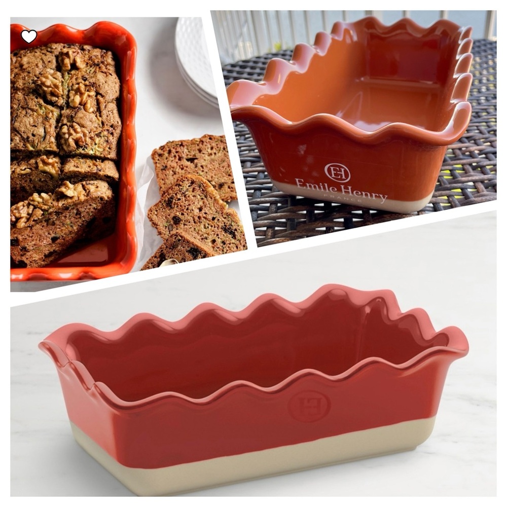 NWT-Emile Henri Terracotta Ceramic Ruffle Edge Loaf Pan